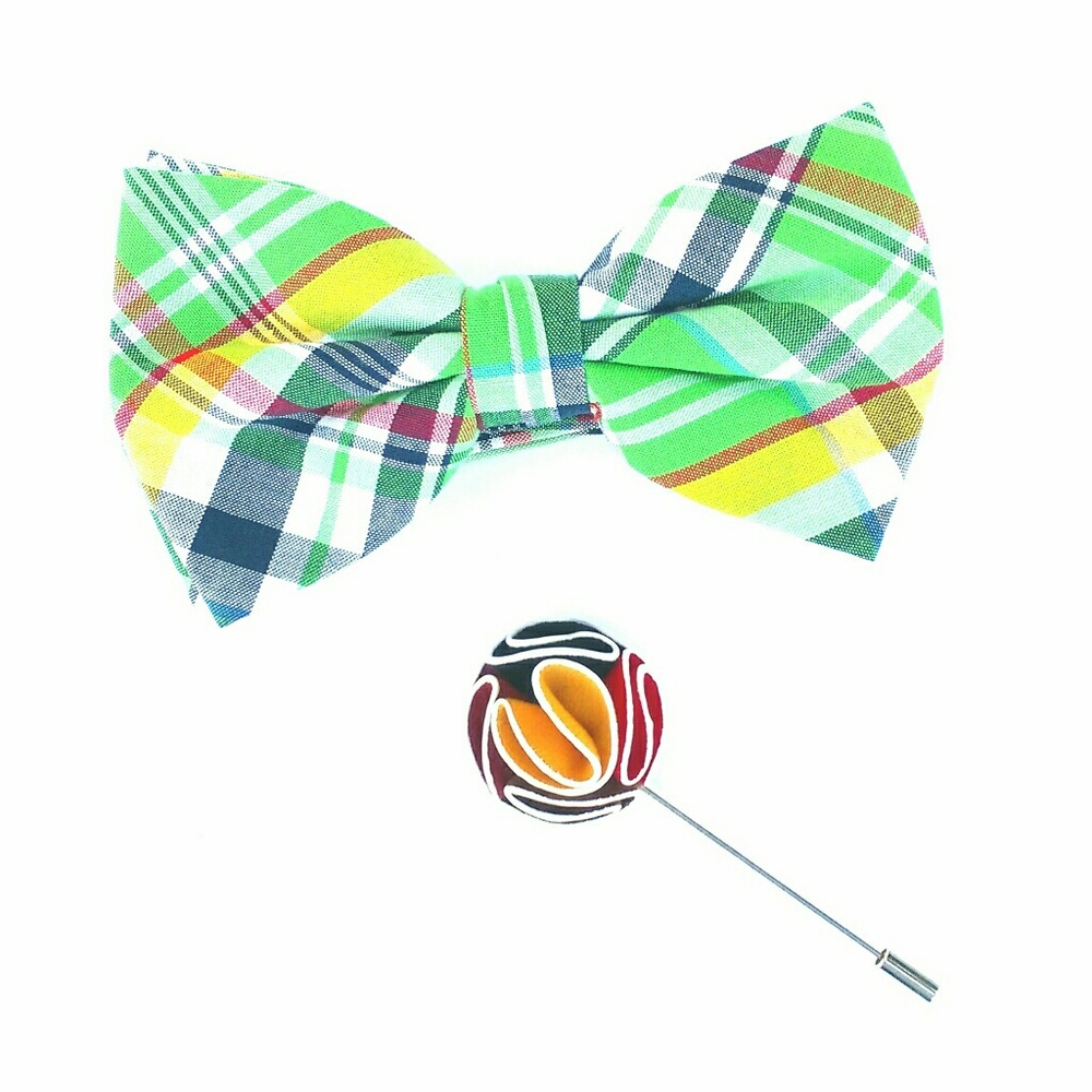 Exclusive Plaid Green Bow with Lapel Accent - Picture 2 of 2